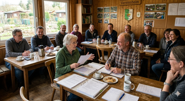 Versammlung der Mitglieder des Gartenvereins bei der Jahreshauptversammlung 2026 in einem gut besuchten Vereinssaal.